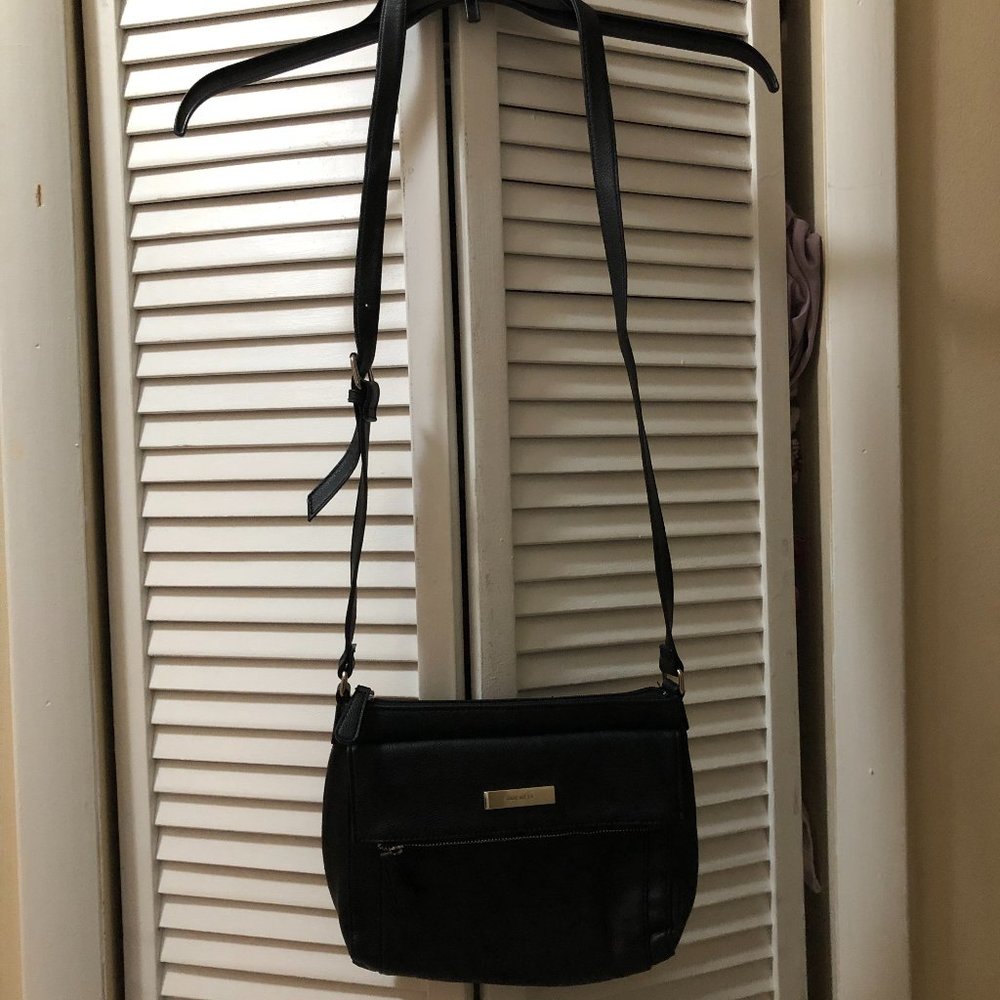 Nine West Black Faux Leather Cross-Over Handbag Purse